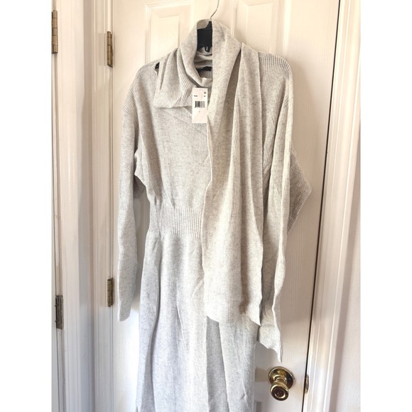 TOCCIN Liliana Sweater Dress Soft Gray Wool Cashmere Scarf Neck Midi Dress L - Picture 7 of 10